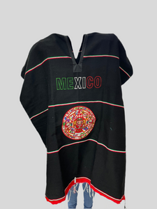 Jorongo negro tricolor con Calendario Azteca