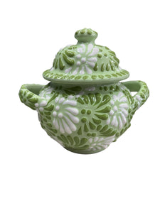 Juego de café en Talavera verde plumeado