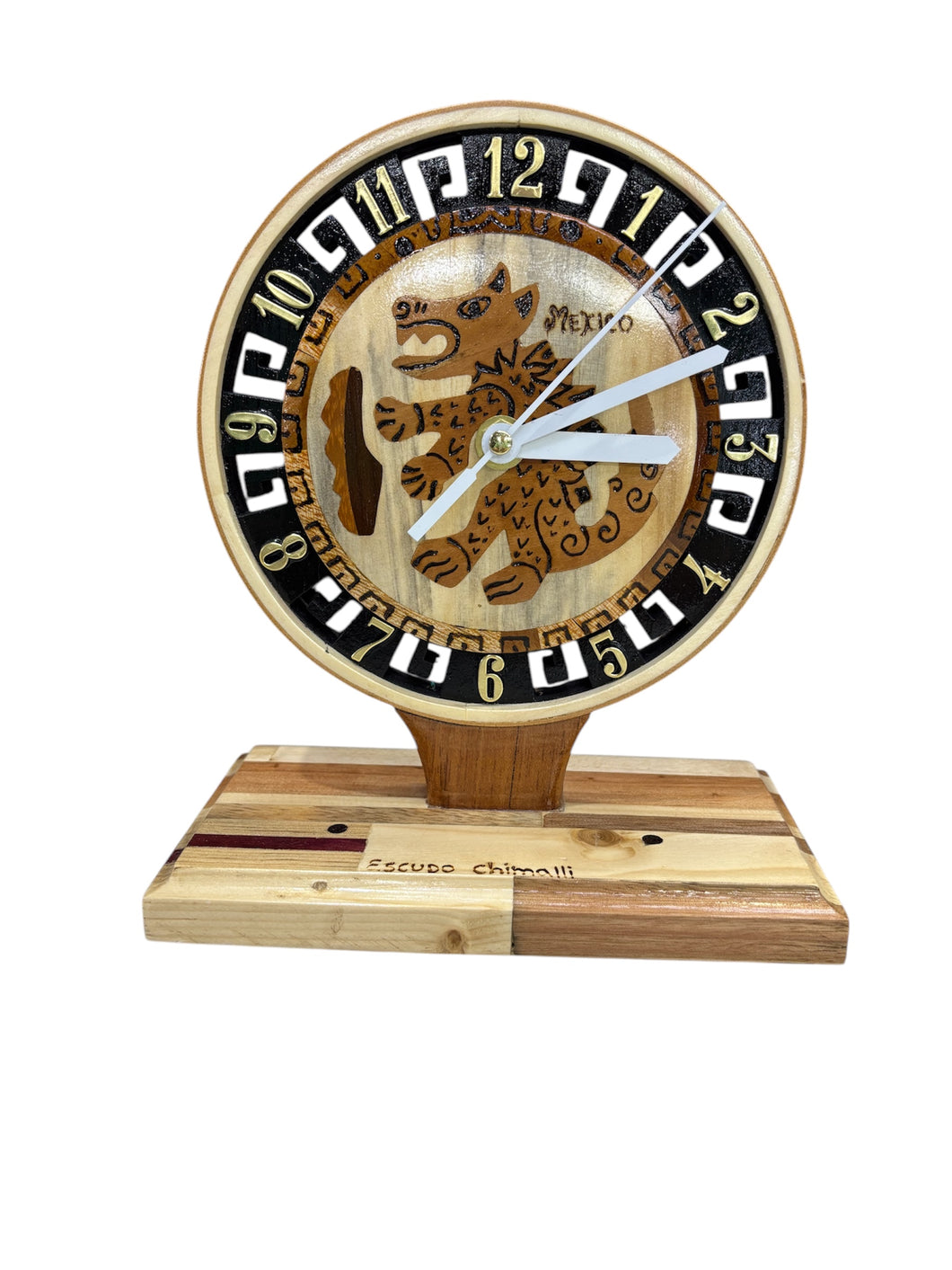 Reloj de madera escudo Chimalli