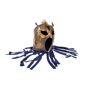 Máscara de luchador con flecos gris con dorado