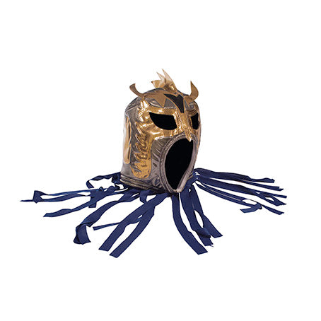 Máscara de luchador con flecos gris con dorado