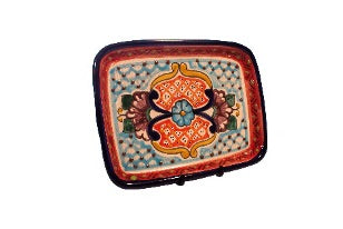 Charola de Talavera rectangular multicolor